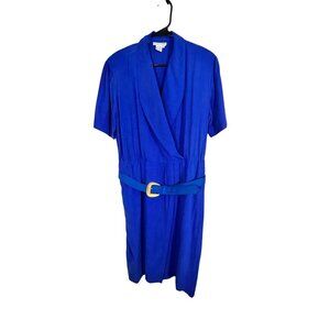 Retro Silk Dress Blue 14 Neutral Classic Coastal Nautical Preppy Chic Minimalist